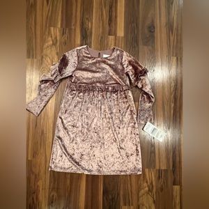 Rare Editions Velvet Empire-Waist Dress in Blush Pink